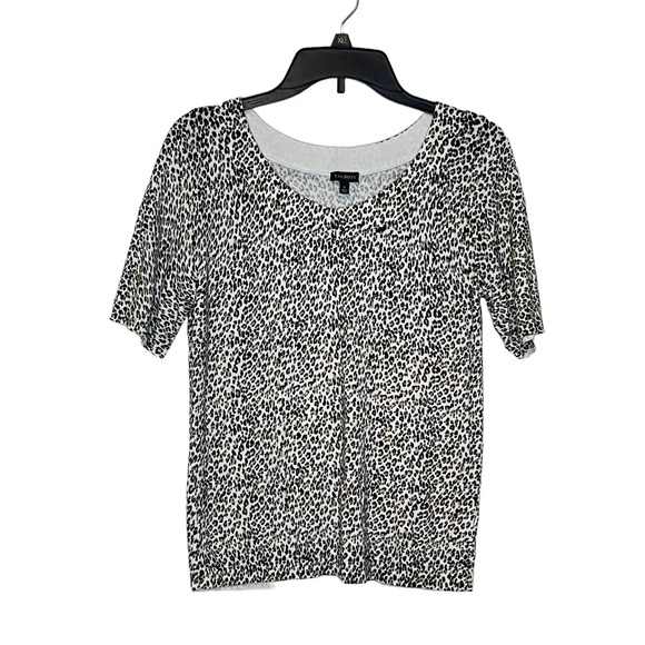 Talbots Cheetah Leopard Print Short Sleeve Cotton Crewneck Top‎ Women Size Small - Picture 1 of 8